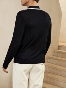 Manfinity Homme Áo khoác cardigan sọc tương phản thường ngày dành cho nam - màu đen - Xem 2