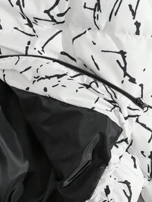 EURMUSE Plus Size High Quality All Over Printed Regular Winter Coat - White - View 6