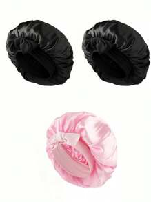 女士奢华缎面刺绣蝴蝶结睡眠帽 - 可调节真丝夜间发饰，头带式居家助眠帽，发帽，干发巾