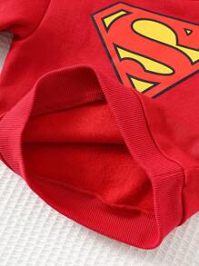 SUPERMAN X Cozy Pixies 2 件套男婴超级英雄图案针织柔软圆领长袖套头衫和松紧腰踝长裤套装，适合秋冬季