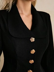 Poéselle 女士优雅通勤纯色夹克和裙子套装 - 黑色 - 查看 5