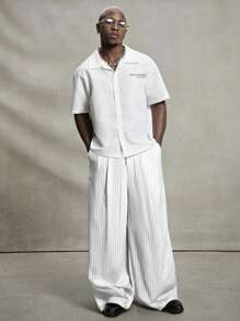 PAVTROS Quần ống rộng kẻ sọc thường ngày cho nam Quần kẻ sọc nam Quần ống rộng cho nam Quần xếp ly Quần kẻ sọc nam Quần âu nam, Mùa thu - trắng - Xem 6