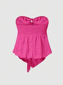 SHEIN Unity Áo thun Jacquard màu trơn mùa hè dành cho nữ - Màu Hồng Tươi - Xem 2