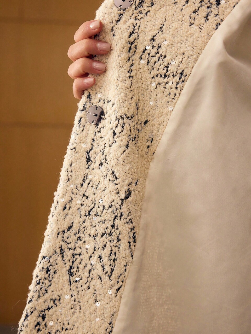 WOOL EMBROIDERED SEQUINS A-LINE OVERCOAT