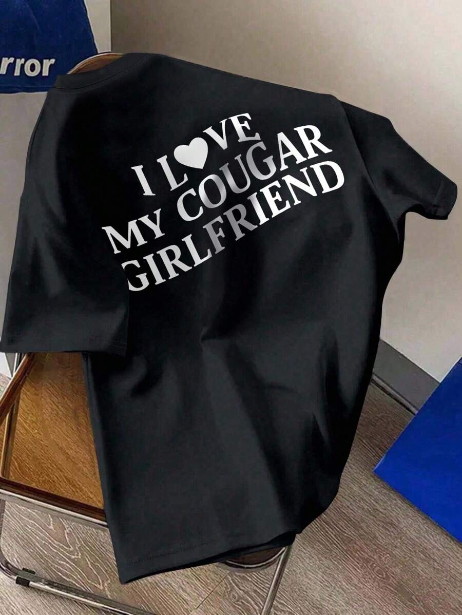 SHEIN Men's Casual Slogan Print Short Sleeve T-Shirt, Summer - Black - View 1