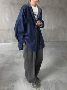 FRIFUL 女士休闲水洗落肩宽松连帽牛仔夹克