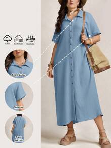 Zelara Mother'S Day Gift Navycore Outfits Apricot Crinkled Buttons Maxi Beach Navycore Dress With Slits Nautical Casual For Women Coastal Nautical Vacation Outfits Dress,Fall Dresses For Women - Baby Blue - View 11
