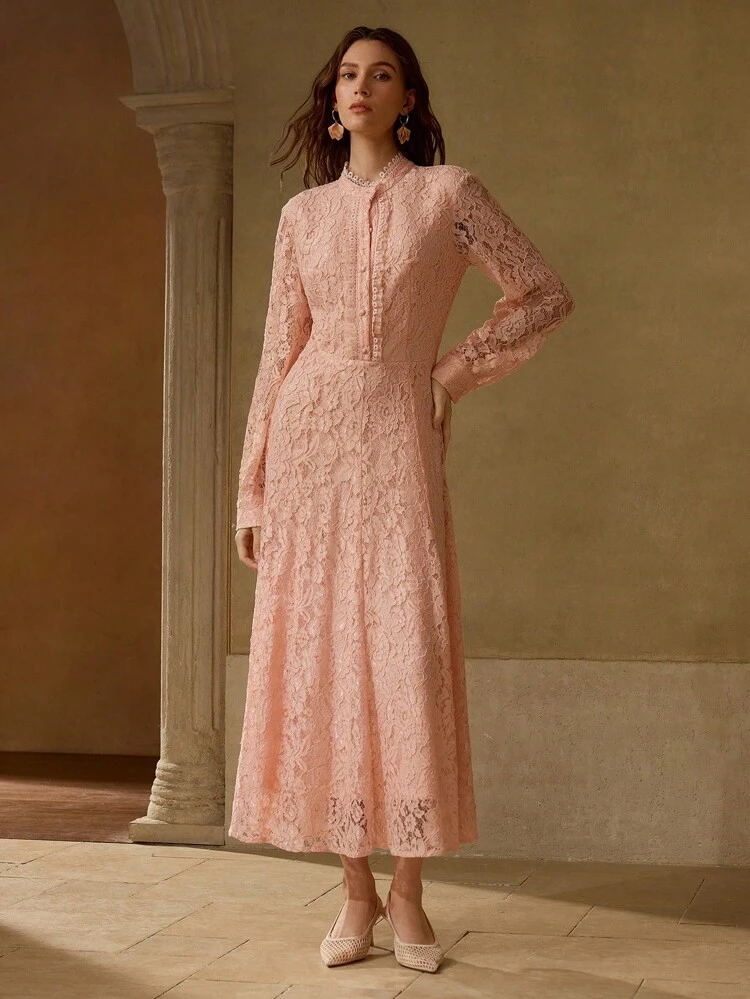 GUIPURE LACE BUTTON UP DRESS