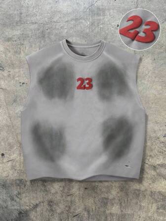 Grunge Punk Camiseta sin mangas casual de verano para hombres con estampado digital lavado
