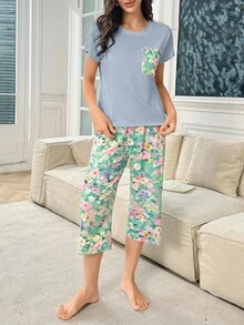 SHEIN 女士睡衣套装 女士夏季睡衣套装 碎花睡衣套装 女士夏季睡衣 碎花睡衣套装 女士睡衣套装 - 彩色 - 查看 4