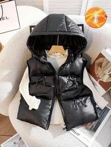 1pc Tween Girl Solid Color Bow Vest, Casual Vest For Autumn/Winter Fall - Black - View 9