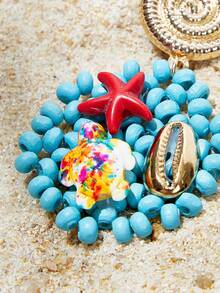 SHEIN SXY 波西米亚风格手工串珠耳环，饰有海龟和贝壳图案