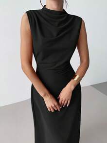 Firerie Women's Elegant Minimalist Delicate Romantic Sweet Daily Commute Wedding Party Music Festival Vacation Pleated A-Line Mini Dress, Red Camisole,Wedding Guest Dress,Elegant Dresses For Women - Black - View 2