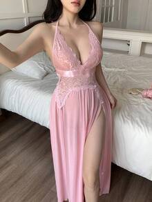 Seduluxe Váy ngủ Maxi xẻ lưới gợi cảm cho nữ, ngày lễ tình nhân - Hồng - Xem 4