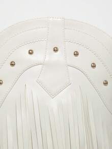 Solezae #BeyonceConcertLook Women's Block Heel Fringe PU White Western Cowgirl Boots – Fold-Over Tassel Design, Chic & Statement-Making For Festivals, Concerts & All Your Boldest Fashion Moments. - White - View 7