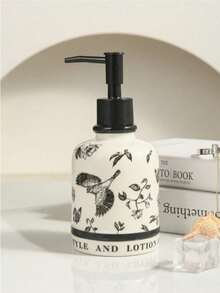 1PC 复古法式花鸟沐浴瓶，陶瓷材质，带按压式泵头，适用于家庭/酒店、浴室、卫生间、分配瓶 - 彩色 - 查看 7