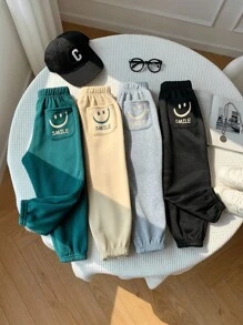 SHEIN 4条装男童休闲舒适百搭可爱印花保暖加厚运动裤，校服