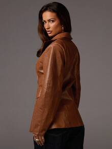 Athîral Women's Lapel NeckLong Sleeve Double-Breasted Fashion Blazer In Fall/Winter - Brown - View 2