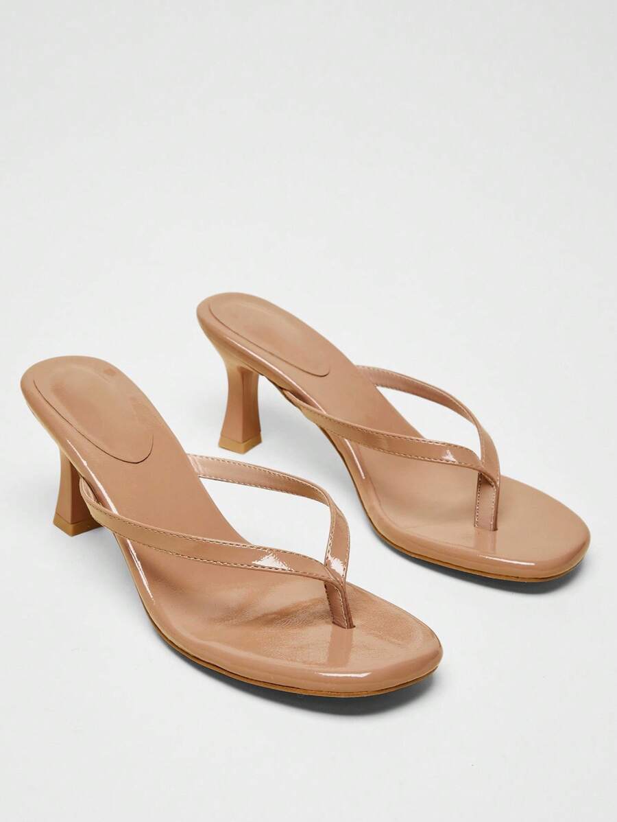 SHUZIA Sandal gót vuông đế PU tối giản cho nữ - Màu be - Xem 1