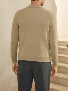 Manfinity Homme كنزة صوفية كاجوال للرجال بلون أحادي وياقة عالية، خريف/شتاء - كاكي - مشاهدة 2