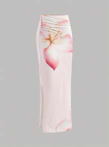 SHEIN 青少年女孩扎染花卉印花修身休闲舒适背心和迷你裙套装