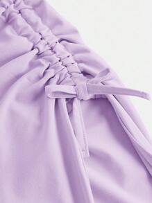 SHEIN Girlism 2件套青少年女童合身休闲针织紧身褶边长裙 - 淡紫色 - 查看 3