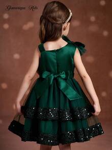 Young Girl Elegant Mesh Sequin Princess Dress,Christmas Dress Fall Winter - Dark Green - View 3