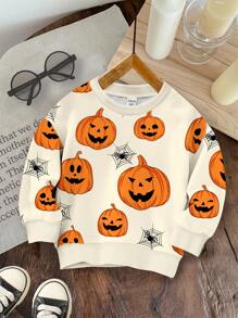 SHEIN Felpa ampia con girocollo comoda in maglia per ragazzi, con semplice motivo di Ognissanti, adatta per autunno/inverno