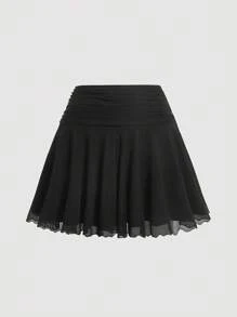 SHEIN MOD Plus Size Pleated Asymmetrical Ruffle Hem Skirt - Black - View 2