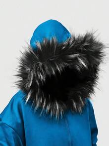 ROMWE MEN Street Life Men's Fluffy Collar Loose Short Style Sweatshirt Sweatshirt, Streetwear - Navy Blue - View 2