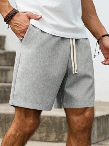 Manfinity Homme Men's Drawstring Waist Pockets Loose Casual Versatile Shorts - Grey - View 3