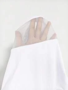 SHEIN 青少年女孩白色简约连体衣，网眼拼接，适合学校、专业训练、芭蕾、体操、舞蹈工作室、舞蹈紧身衣 - 白色 - 查看 7