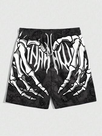 Goth Men's Casual Skull & Paisley Print Shorts, Summer