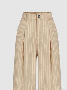 Sweetra 1 Set Black Single-Breasted Sleeveless Top And Pleated Wide-Leg Pants - Khaki - View 4