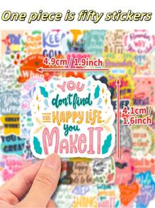 SHEIN 50张粉色英文励志涂鸦贴纸，个性PVC自粘贴纸，哑光饰面，装饰行李箱，电脑头盔，吉他，手机壳，水杯，个性剪贴簿装饰用品学校用品 - 彩色 - 查看 2