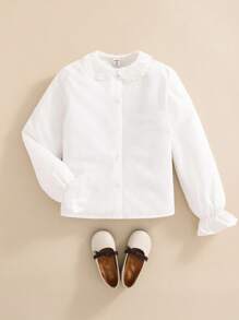 青少年女孩开学第一天，三年级女孩衬衫，青少年女孩白衬衫 - 白色 - 查看 4