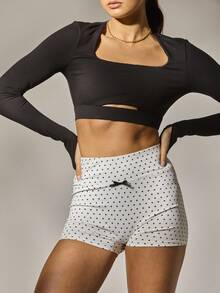 Aralina Áo thun thể thao ngắn tay cổ thiên nga trơn màu dành cho nữ - màu đen - Xem 4