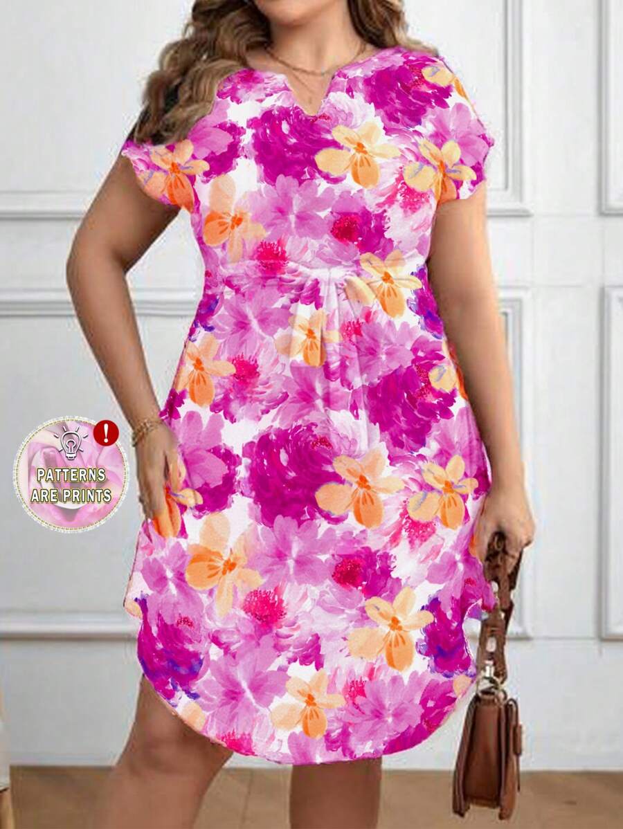 EMERY ROSE Váy họa tiết hoa không tay cổ chữ V cỡ lớn có thắt lưng - Hồng - Xem 1