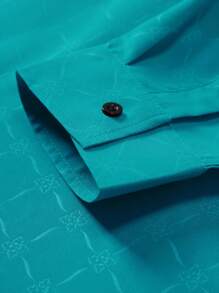 Manfinity Mode 男士纽扣长袖修身商务正装衬衫，长袖男士衬衫，秋季 - 薄荷藍 - 查看 6