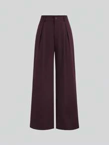 Sweetra Women's Summer Versatile Gold Button Sleeveless Top & Draping Wide Leg Pants - Burgundy - View 5
