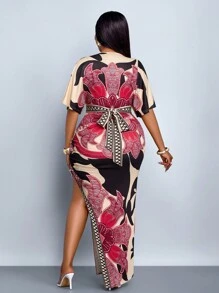 SOLERSUN Bộ đồ hai mảnh ren khoét lỗ họa tiết hoa thời trang nữ cỡ lớn, trang trí khóa kim loại, xẻ tà, mặc đi biển - Màu Hồng Tươi - Xem 2