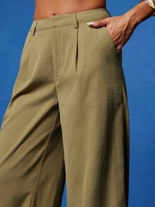 NYA SZN High Rise Baggy Oversized Pants Business Wear Guest Modest - Army Green - View 3