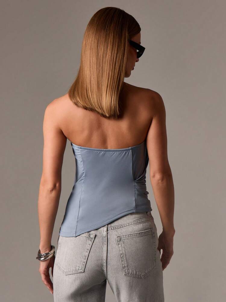 AiiRZ Top bandeau drapé sans bretelles, détail plissé sur le côté, élégant pour soirée, satin, pour sortie en club, occasion d'été