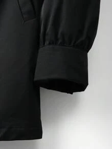 EMERY ROSE Plus Size Women Casual Hooded Cinched Waist Pocket Long Sleeve Windbreaker Jacket Fall Winter Cloth For Women Autumn - Black - View 5