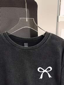 Attitoon 女士黑色针织酸洗宽松T恤，适合夏季穿着，复古蝴蝶印花 - 彩色 - 查看 3