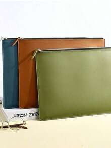 Leather Business A4 File Folder Zipper Document Bag Contract File Organizer Briefcase Portfolio,Bag For Contract/Invoice Storage,Back To School,School Supplies - Multicolor - View 3