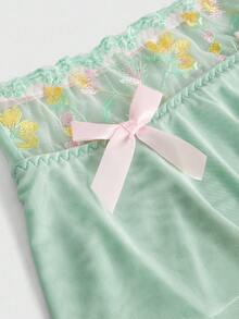 ROMWE Fairycore Fairy Embroidered Floral Bow Contrast Color Underwire Lingerie Set For Women - Multicolor - View 4