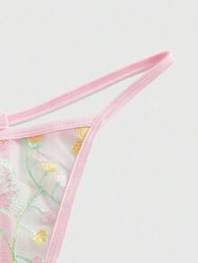 ROMWE Fairycore Fairy Embroidered Floral Bow Contrast Color Underwire Lingerie Set For Women - Multicolor - View 7