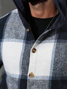 Manfinity Homme 男士休闲格子连帽外套 - 藍白色 - 查看 3