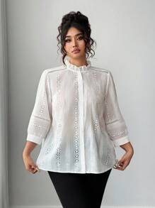 Elenzga 优雅刺绣镂空棉质衬衫